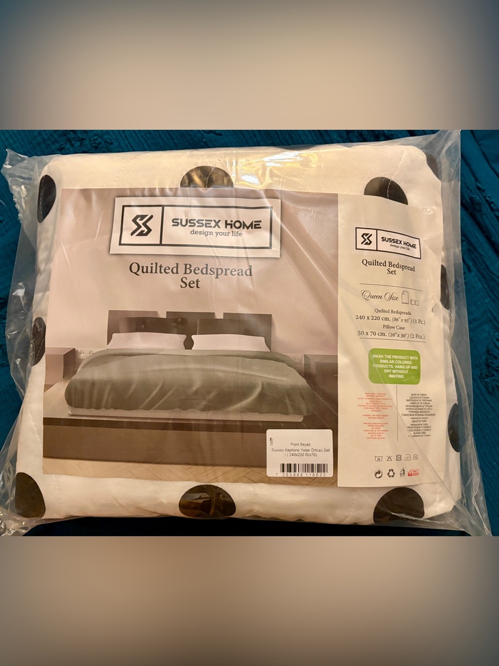 Black/White Polka Dot Bedspread Set- QUEEN